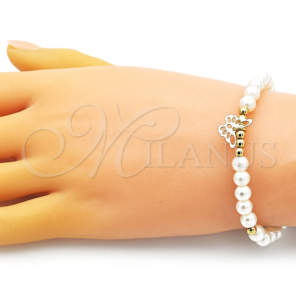 Gold Filled Bracelet — Fancy Bracelet Butterfly and Ball Design with Ivory — alternate product view — SKU 152218 | Oro Laminado brazalete — elegante Bracelet Butterfly and Ball diseño with Ivory — SKU 152218