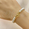 Oro Laminado Fancy Bracelet, Gold Filled Style Butterfly and Ball Design, with Ivory Pearl, Polished, Golden Finish, 03.405.0017.07 (06 MM Thickness, 7 Inches Length)