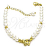 Oro Laminado Fancy Bracelet, Gold Filled Style Butterfly and Ball Design, with Ivory Pearl, Polished, Golden Finish, 03.405.0017.07 (06 MM Thickness, 7 Inches Length)