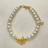 Oro Laminado Fancy Bracelet, Gold Filled Style Butterfly and Ball Design, with Ivory Pearl, Polished, Golden Finish, 03.405.0017.07 (06 MM Thickness, 7 Inches Length)