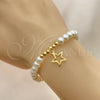 Oro Laminado Fancy Bracelet, Gold Filled Style Star and Ball Design, with Ivory Pearl, Polished, Golden Finish, 03.405.0018.07 (06 MM Thickness, 7 Inches Length)