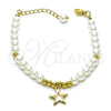Oro Laminado Fancy Bracelet, Gold Filled Style Star and Ball Design, with Ivory Pearl, Polished, Golden Finish, 03.405.0018.07 (06 MM Thickness, 7 Inches Length)