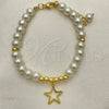 Oro Laminado Fancy Bracelet, Gold Filled Style Star and Ball Design, with Ivory Pearl, Polished, Golden Finish, 03.405.0018.07 (06 MM Thickness, 7 Inches Length)