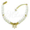 Oro Laminado Fancy Bracelet, Gold Filled Style Dragon-Fly and Ball Design, with Ivory Pearl, Polished, Golden Finish, 03.405.0019.07 (06 MM Thickness, 7 Inches Length)
