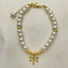 Oro Laminado Fancy Bracelet, Gold Filled Style Dragon-Fly and Ball Design, with Ivory Pearl, Polished, Golden Finish, 03.405.0019.07 (06 MM Thickness, 7 Inches Length)