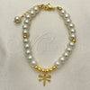 Oro Laminado Fancy Bracelet, Gold Filled Style Dragon-Fly and Ball Design, with Ivory Pearl, Polished, Golden Finish, 03.405.0019.07 (06 MM Thickness, 7 Inches Length)
