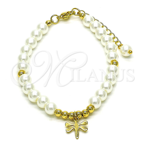 Gold Filled Bracelet — Fancy Bracelet Dragon-Fly and Ball Design with Ivory — main product view — SKU 152220 | Oro Laminado brazalete — elegante Bracelet Dragon-Fly and Ball diseño with Ivory — SKU 152220