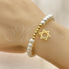 Oro Laminado Fancy Bracelet, Gold Filled Style Star of David and Ball Design, with Ivory Pearl, Polished, Golden Finish, 03.405.0020.07 (06 MM Thickness, 7 Inches Length)