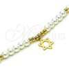 Oro Laminado Fancy Bracelet, Gold Filled Style Star of David and Ball Design, with Ivory Pearl, Polished, Golden Finish, 03.405.0020.07 (06 MM Thickness, 7 Inches Length)