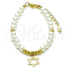 Oro Laminado Fancy Bracelet, Gold Filled Style Star of David and Ball Design, with Ivory Pearl, Polished, Golden Finish, 03.405.0020.07 (06 MM Thickness, 7 Inches Length)