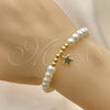 Oro Laminado Fancy Bracelet, Gold Filled Style Star and Ball Design, with Ivory Pearl, Polished, Golden Finish, 03.405.0021.07 (06 MM Thickness, 7 Inches Length)