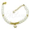 Oro Laminado Fancy Bracelet, Gold Filled Style Star and Ball Design, with Ivory Pearl, Polished, Golden Finish, 03.405.0021.07 (06 MM Thickness, 7 Inches Length)
