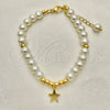 Oro Laminado Fancy Bracelet, Gold Filled Style Star and Ball Design, with Ivory Pearl, Polished, Golden Finish, 03.405.0021.07 (06 MM Thickness, 7 Inches Length)