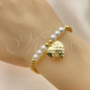 Oro Laminado Fancy Bracelet, Gold Filled Style Expandable Bead and Heart Design, with Ivory Pearl, Polished, Golden Finish, 03.405.0022.07 (04 MM Thickness, 7 Inches Length)