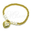 Oro Laminado Fancy Bracelet, Gold Filled Style Expandable Bead and Heart Design, with Ivory Pearl, Polished, Golden Finish, 03.405.0022.07 (04 MM Thickness, 7 Inches Length)