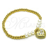 Oro Laminado Fancy Bracelet, Gold Filled Style Expandable Bead and Heart Design, with Ivory Pearl, Polished, Golden Finish, 03.405.0022.07 (04 MM Thickness, 7 Inches Length)