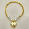Oro Laminado Fancy Bracelet, Gold Filled Style Expandable Bead and Heart Design, with Ivory Pearl, Polished, Golden Finish, 03.405.0022.07 (04 MM Thickness, 7 Inches Length)