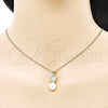 Oro Laminado Earring and Pendant Adult Set, Gold Filled Style with White Cubic Zirconia and Ivory Pearl, Polished, Golden Finish, 10.156.0470