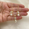 Oro Laminado Earring and Pendant Adult Set, Gold Filled Style with White Cubic Zirconia and Ivory Pearl, Polished, Golden Finish, 10.156.0470