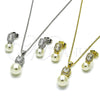 Oro Laminado Earring and Pendant Adult Set, Gold Filled Style with White Cubic Zirconia and Ivory Pearl, Polished, Golden Finish, 10.156.0470