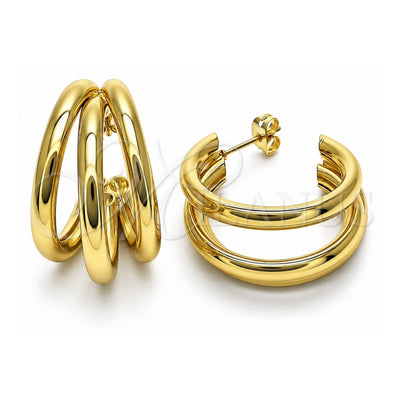 Oro Laminado aretes de aro — Medium Hoop Hollow diseño pulido 02. por Mayoreo, vista principal del producto