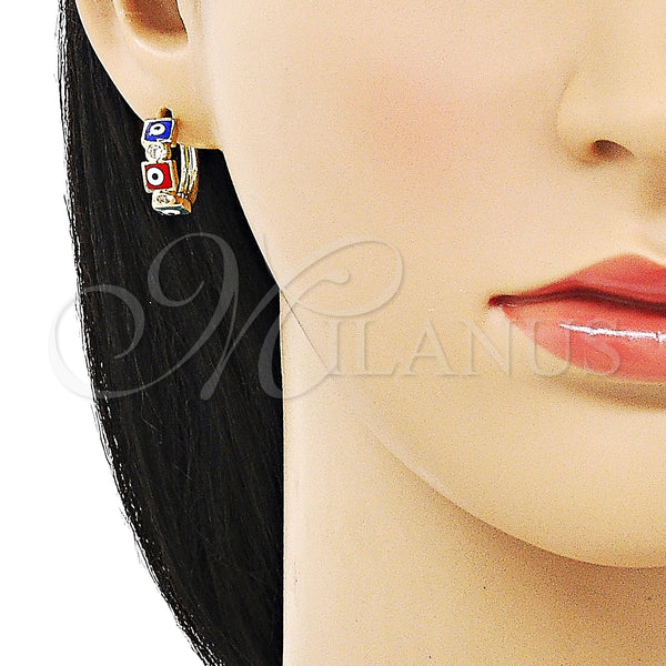 Gold Filled Hoop Earrings — Huggie Hoop Evil Eye Design with White Cubic — alternate product view — SKU 152229 | Oro Laminado aretes de aro — Huggie Hoop Evil Eye diseño with blanco Cubic — SKU 152229