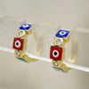 Oro Laminado Huggie Hoop, Gold Filled Style Evil Eye Design, with White Cubic Zirconia, Multicolor Enamel Finish, Golden Finish, 02.213.0192.3.15