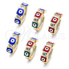 Oro Laminado Huggie Hoop, Gold Filled Style Evil Eye Design, with White Cubic Zirconia, Multicolor Enamel Finish, Golden Finish, 02.213.0192.3.15