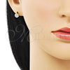 Oro Laminado Stud Earring, Gold Filled Style Flower Design, with White Cubic Zirconia, Polished, Golden Finish, 02.213.0358.2