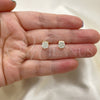 Oro Laminado Stud Earring, Gold Filled Style Flower Design, with White Cubic Zirconia, Polished, Golden Finish, 02.213.0358.2