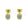 Oro Laminado Stud Earring, Gold Filled Style Flower Design, with White Cubic Zirconia, Polished, Golden Finish, 02.213.0358.2