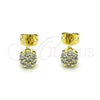 Oro Laminado Stud Earring, Gold Filled Style Flower Design, with White Cubic Zirconia, Polished, Golden Finish, 02.213.0358.2