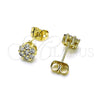 Oro Laminado Stud Earring, Gold Filled Style Flower Design, with White Cubic Zirconia, Polished, Golden Finish, 02.213.0358.2