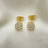 Oro Laminado Stud Earring, Gold Filled Style Flower Design, with White Cubic Zirconia, Polished, Golden Finish, 02.213.0358.2