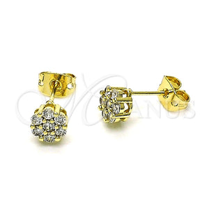 Oro Laminado Stud Earring, Gold Filled Style Flower Design, with White Cubic Zirconia, Polished, Golden Finish, 02.213.0358.2