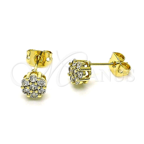Oro Laminado Stud Earring, Gold Filled Style Flower Design, with White Cubic Zirconia, Polished, Golden Finish, 02.213.0358.2