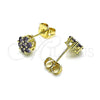 Oro Laminado Stud Earring, Gold Filled Style with Amethyst Cubic Zirconia, Polished, Golden Finish, 02.213.0358.5