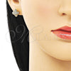 Oro Laminado Stud Earring, Gold Filled Style with White Micro Pave, Polished, Golden Finish, 02.342.0251