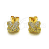 Oro Laminado Stud Earring, Gold Filled Style with White Micro Pave, Polished, Golden Finish, 02.342.0251