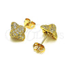 Oro Laminado Stud Earring, Gold Filled Style with White Micro Pave, Polished, Golden Finish, 02.342.0251