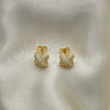 Oro Laminado Stud Earring, Gold Filled Style with White Micro Pave, Polished, Golden Finish, 02.342.0251