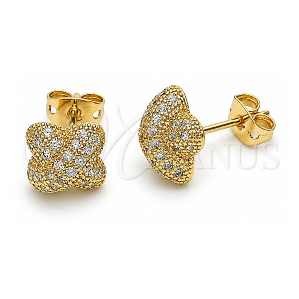 Oro Laminado Stud Earring, Gold Filled Style with White Micro Pave, Polished, Golden Finish, 02.342.0251
