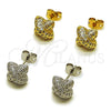 Oro Laminado Stud Earring, Gold Filled Style with White Micro Pave, Polished, Golden Finish, 02.342.0251