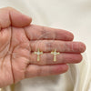 Oro Laminado Stud Earring, Gold Filled Style Cross Design, with White Micro Pave, Polished, Golden Finish, 02.342.0252