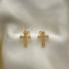 Oro Laminado Stud Earring, Gold Filled Style Cross Design, with White Micro Pave, Polished, Golden Finish, 02.342.0252
