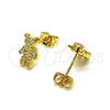 Oro Laminado Stud Earring, Gold Filled Style Teddy Bear Design, with White Micro Pave, Polished, Golden Finish, 02.342.0254