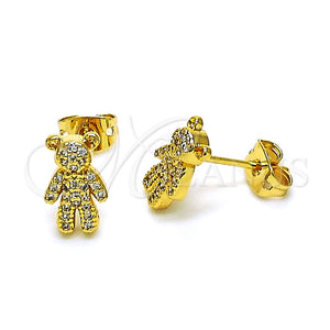 Gold Filled Ring — Stud Earring Teddy Bear Design with White Micro — main product view — SKU 152253 | Oro Laminado anillo — Stud Earring Teddy Bear diseño with blanco Micro — SKU 152253