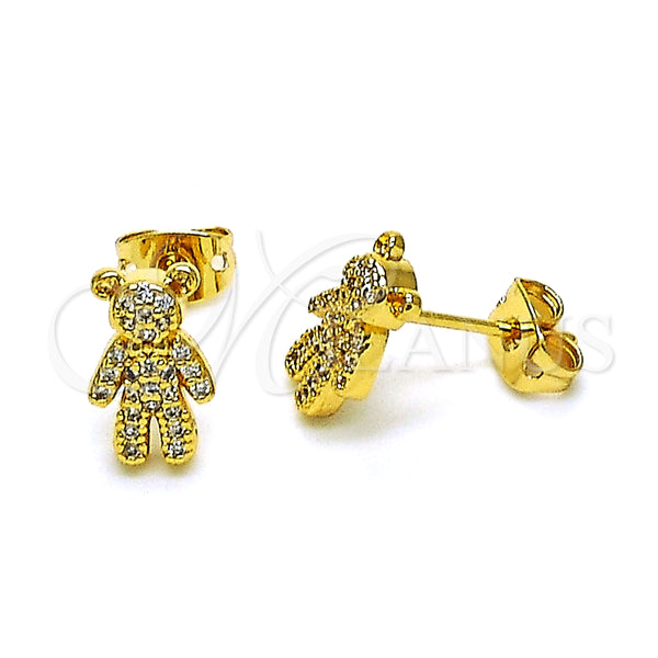 Gold Filled Ring — Stud Earring Teddy Bear Design with White Micro — main product view — SKU 152253 | Oro Laminado anillo — Stud Earring Teddy Bear diseño with blanco Micro — SKU 152253