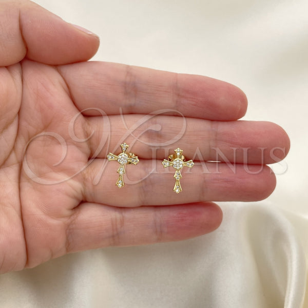 Gold Filled Ring — Stud Earring Cross Design with White Micro Pave — alternate product view — SKU 152255 | Oro Laminado anillo — Stud Earring cruz diseño with blanco Micro Pave — SKU 152255