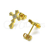 Oro Laminado Stud Earring, Gold Filled Style Cross Design, with White Micro Pave, Polished, Golden Finish, 02.342.0256
